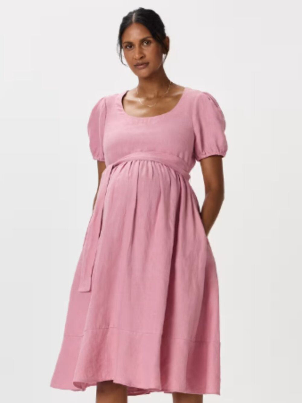 Quince 100% European Linen Maternity Short Sleeve Midi Dress - M